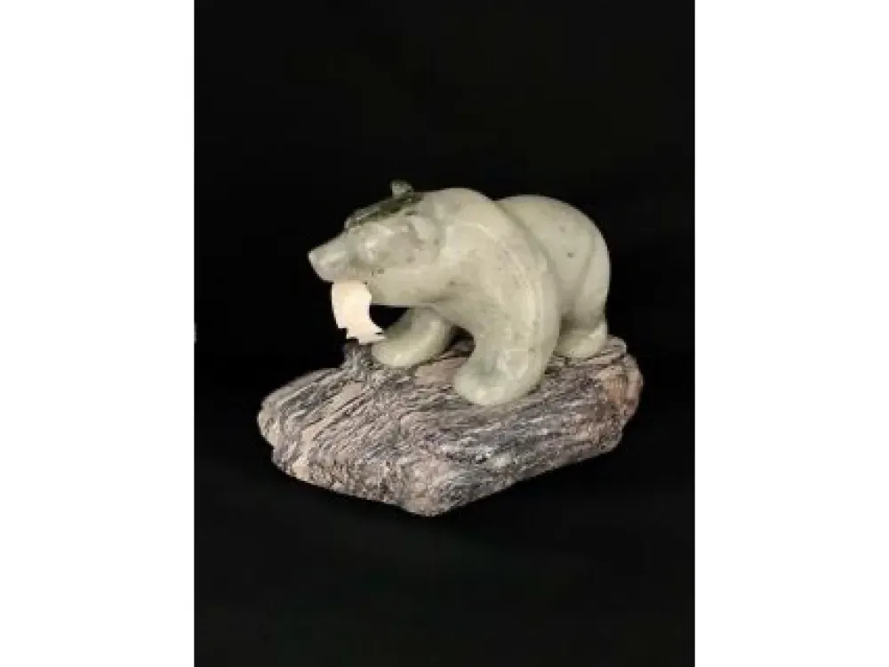 "Bear On The Rock 1" Carving On Soapstone By Eddie Lee - 2