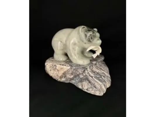 "Bear On The Rock 1" Carving On Soapstone By Eddie Lee