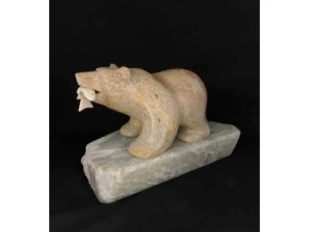 "Bear On The Rock 2" Carving On Soapstone By Eddie Lee - 2