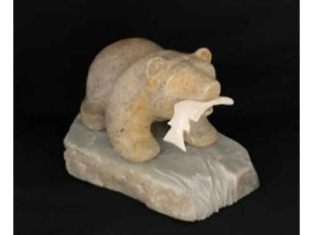 "Bear On The Rock 2" Carving On Soapstone By Eddie Lee - 1
