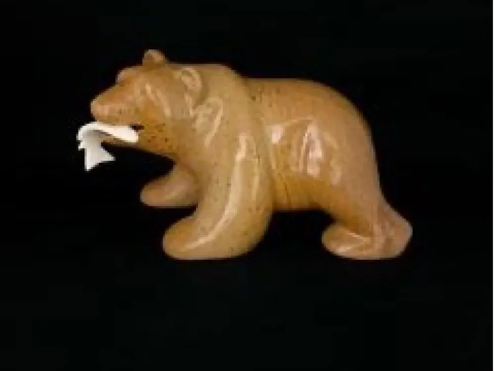"Bear With A Fish" Carving On Soapstone By Eddie Lee - 2