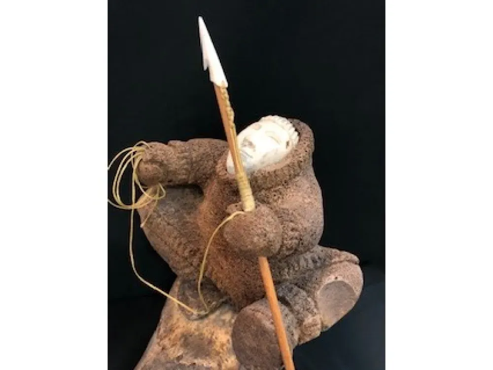 Whale Bone Hunter Carving By Chivly Chupak - 1