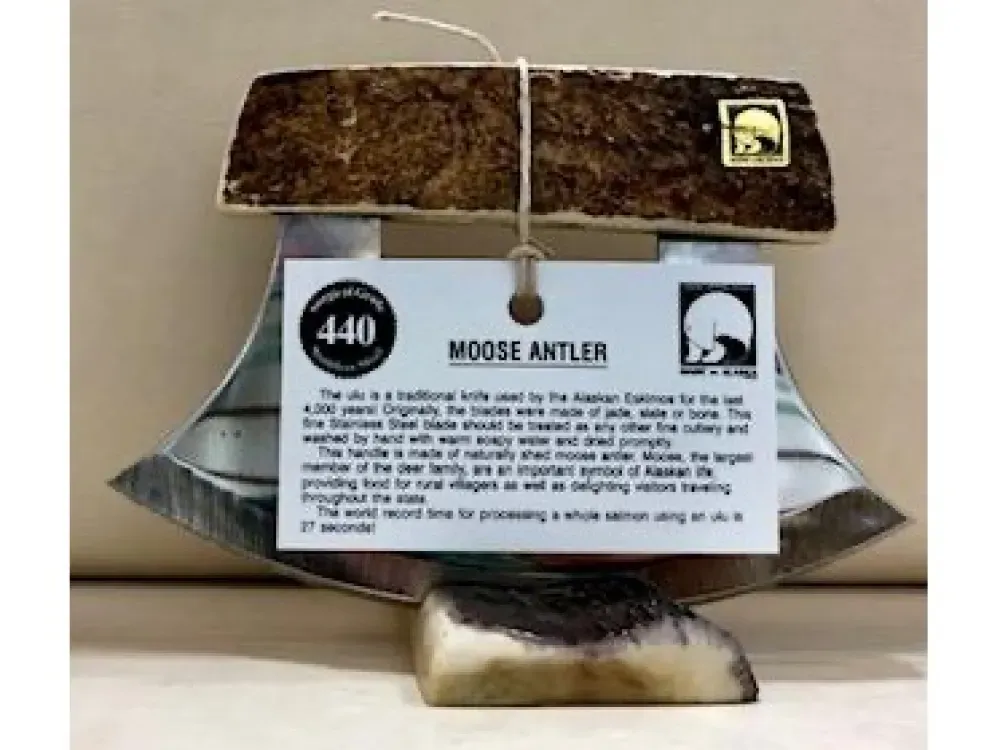 Moose Antler Carved Handled Stainless Steel Blade Ulu Knife - 1
