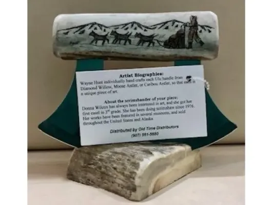 "Dogteam Design" Scrimshaw Antler Ulu Knife