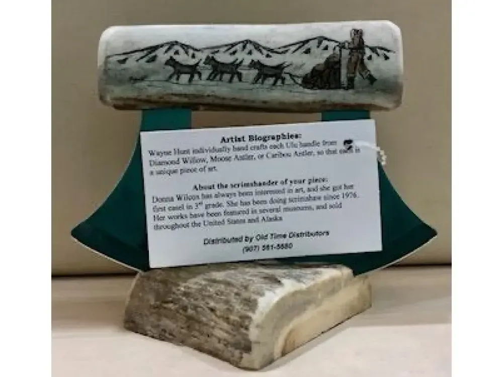"Dogteam Design" Scrimshaw Antler Ulu Knife - 1