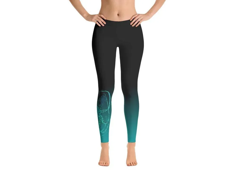 Teal Octopus 3 Gyotaku Leggings - 1