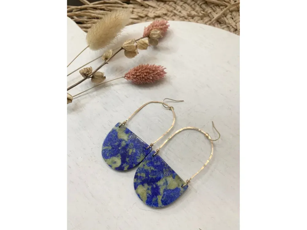 Lapis Lazuli Hammered Earrings - 1