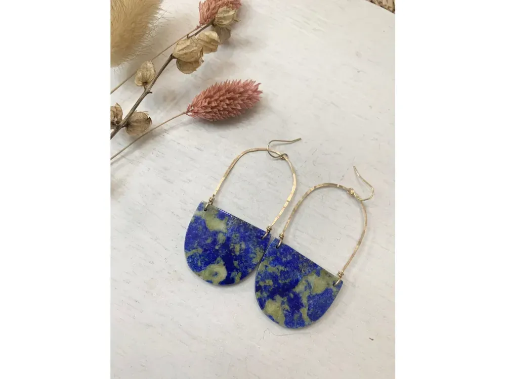 Lapis Lazuli Hammered Earrings - 3