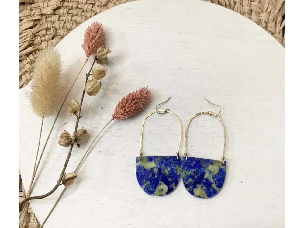 Lapis Lazuli Hammered Earrings - 2