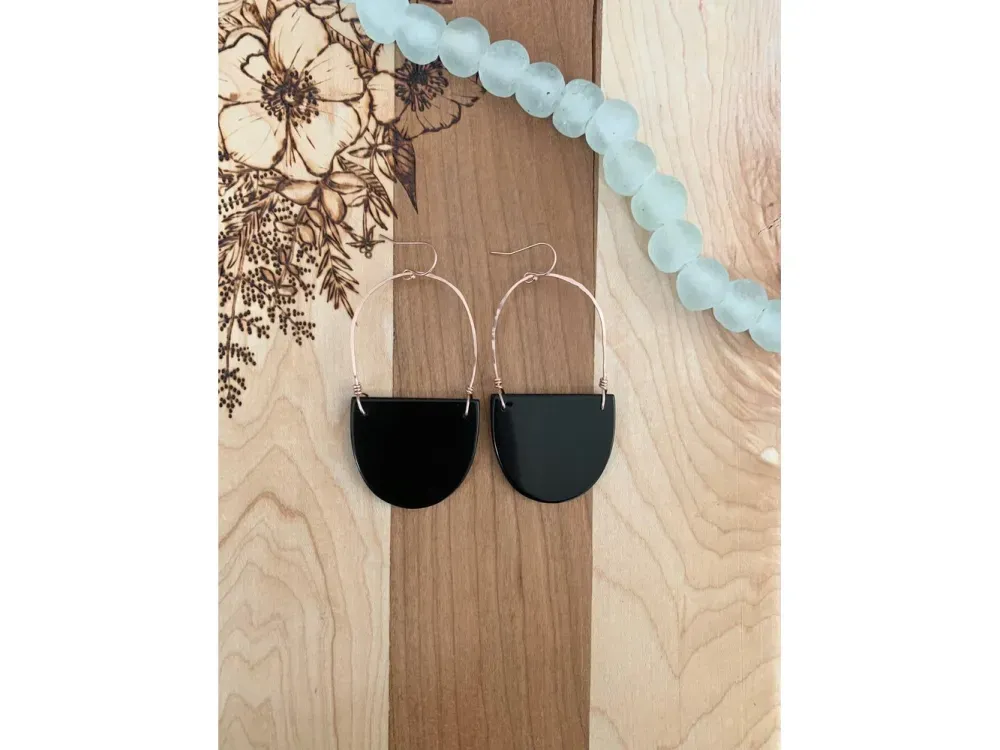 Obsidian Hammered Earrings - 1