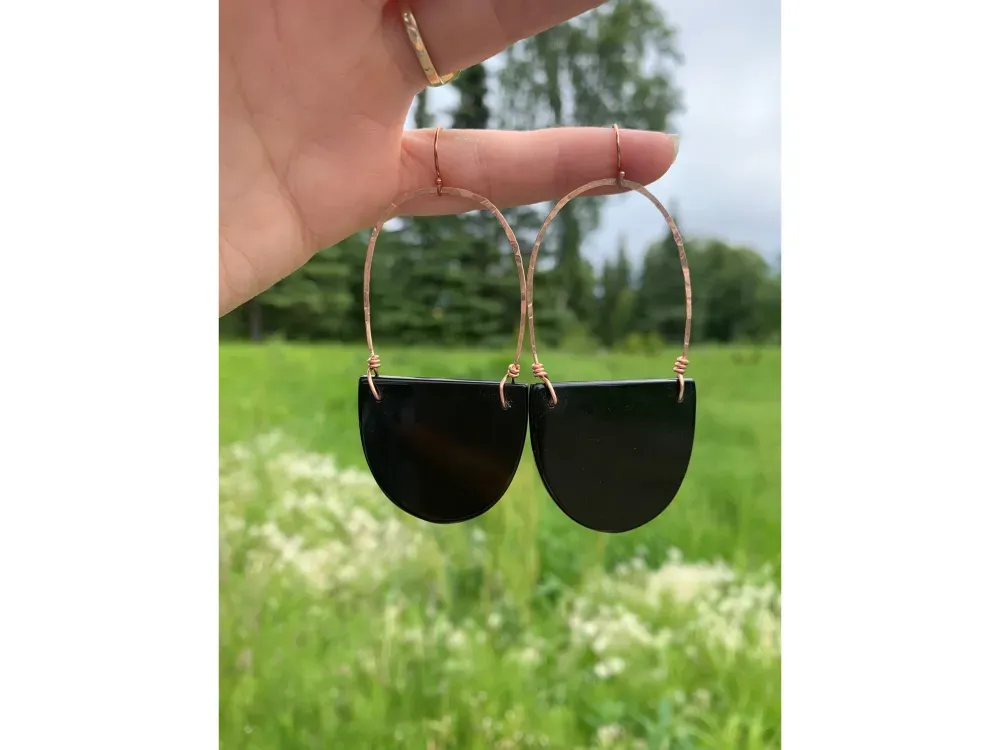 Obsidian Hammered Earrings - 2