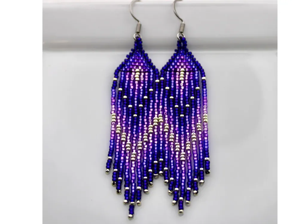 Diamond Wave Beaded Fringe Earring - 1