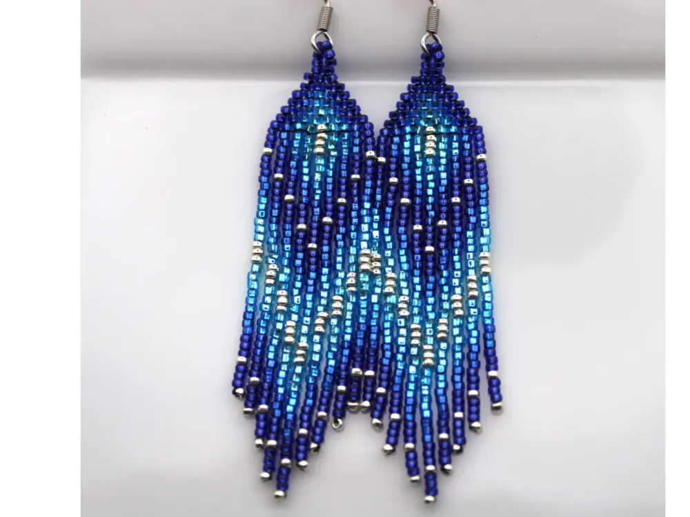 Diamond Wave Beaded Fringe Earring - 2
