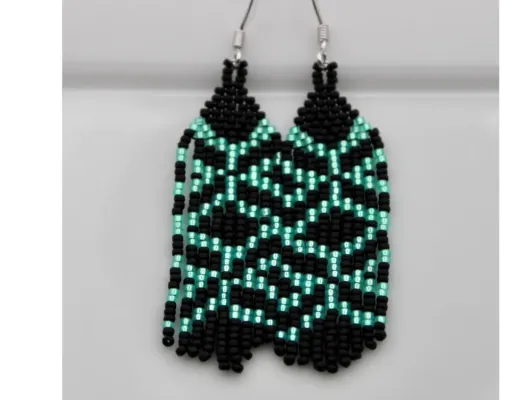 Diamond Beaded Fringe Earring - Black and Green