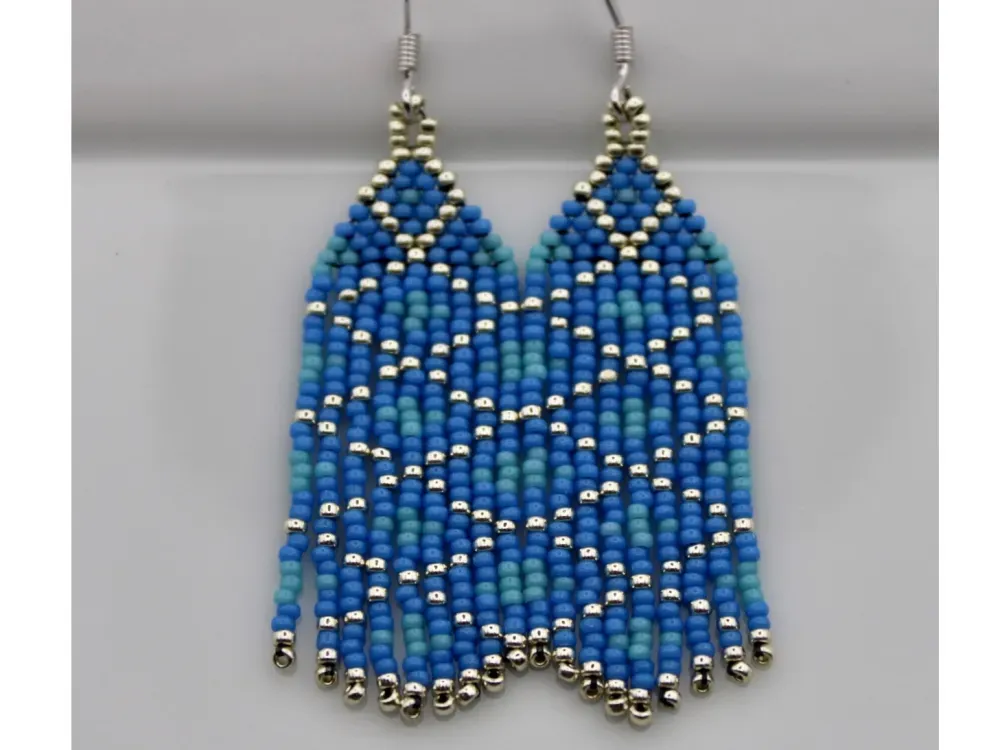 Hexagonal Beaded Fringe Earring - 2