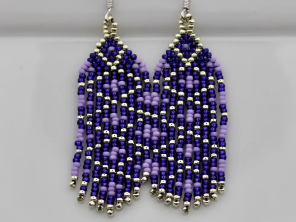 Hexagonal Beaded Fringe Earring - 1