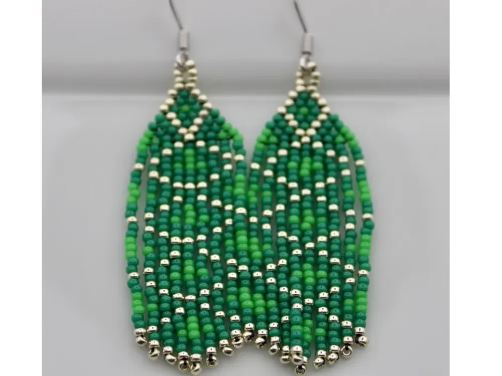 Hexagonal Beaded Fringe Earring - 3