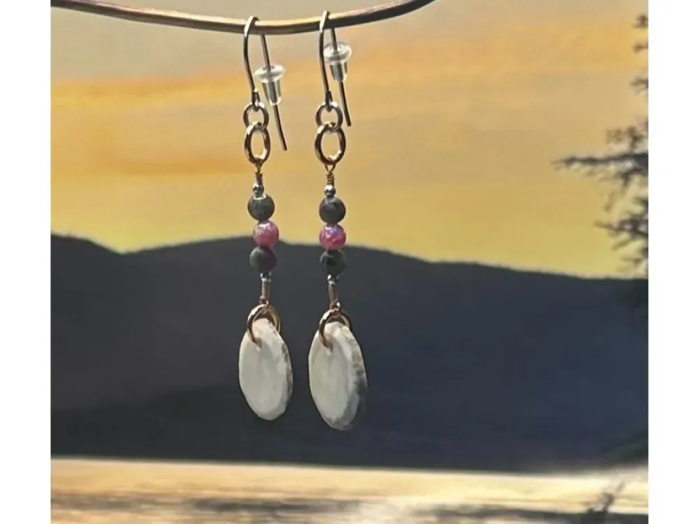 “Alaska Wildrose” Moose Antler Earrings - 1