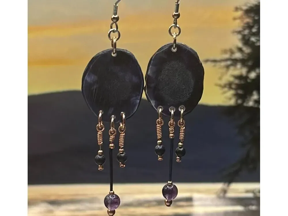 “Blueberry Burst” Moose Antler Earrings - 2