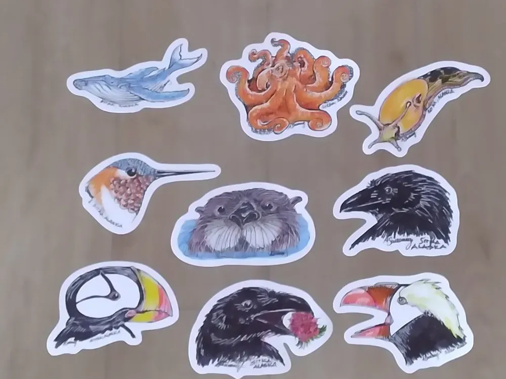 Alaskan Wildlife Art Stickers - 1