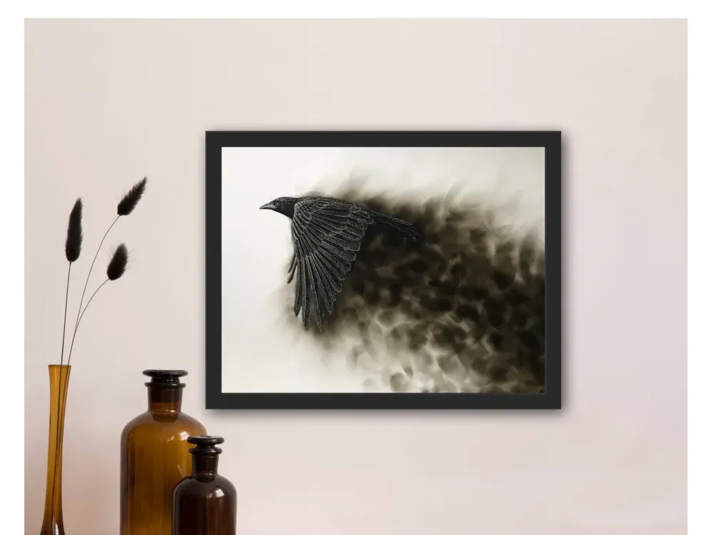 "Born of Fire" Raven Print.  Candle Soot on Paper - 1