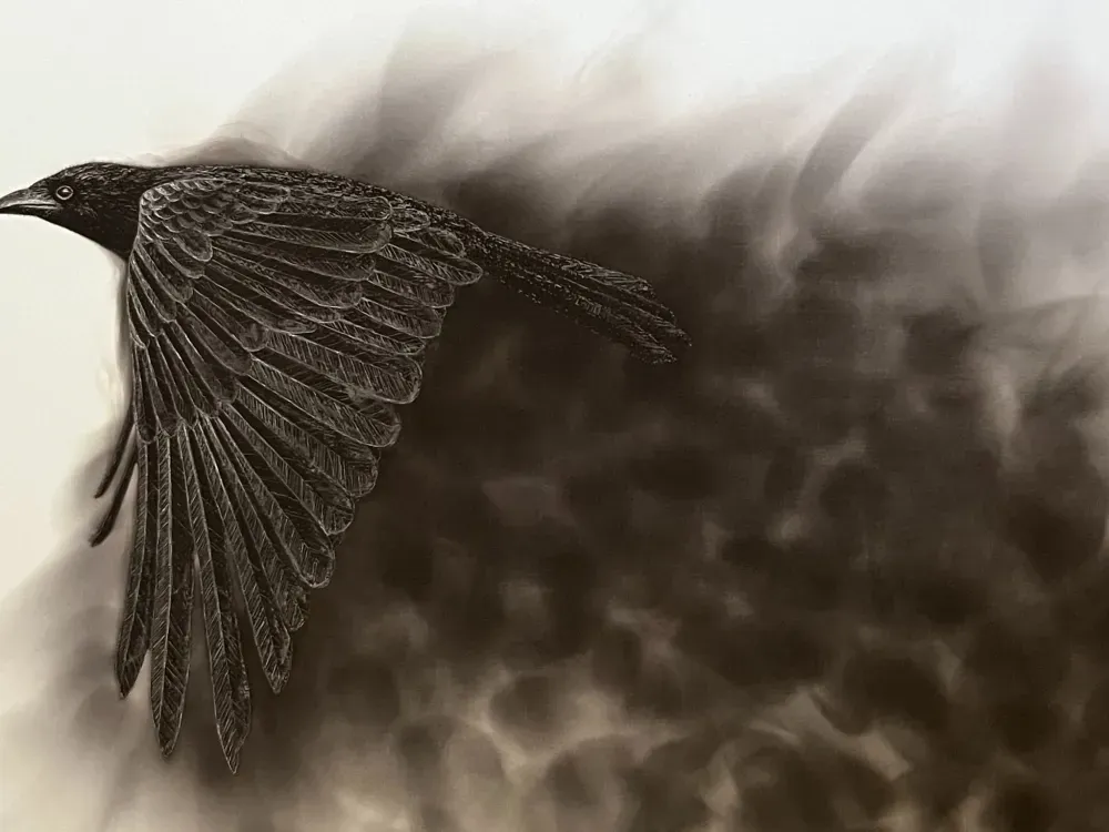 "Born of Fire" Raven Print.  Candle Soot on Paper - 3