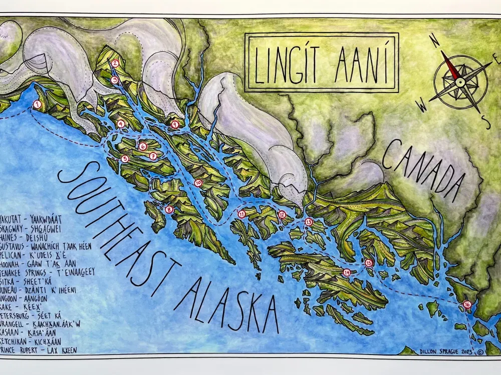 Southeast Alaska Map - Watercolor/Pen and Ink - 2