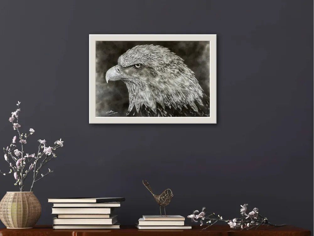 "Eagle Eye" Eagle Print.  Candle Soot on Paper - 2