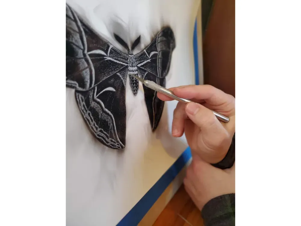 "Like a Moth to the Flame" Moth Print.  Candle Soot on Paper - 3