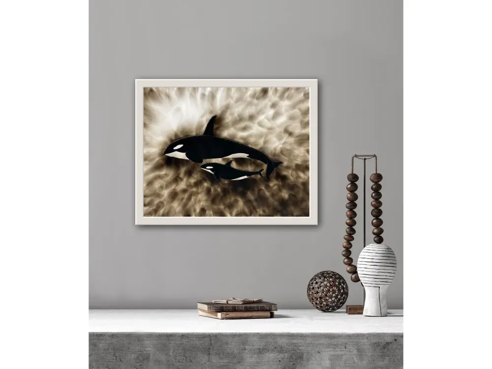 "Matriarchy"  Orca Print.  Candle Soot on Paper - 2