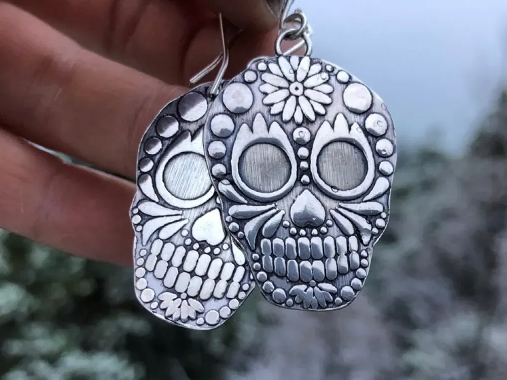 Sterling Silver Sugar Skulls Earrings - 1