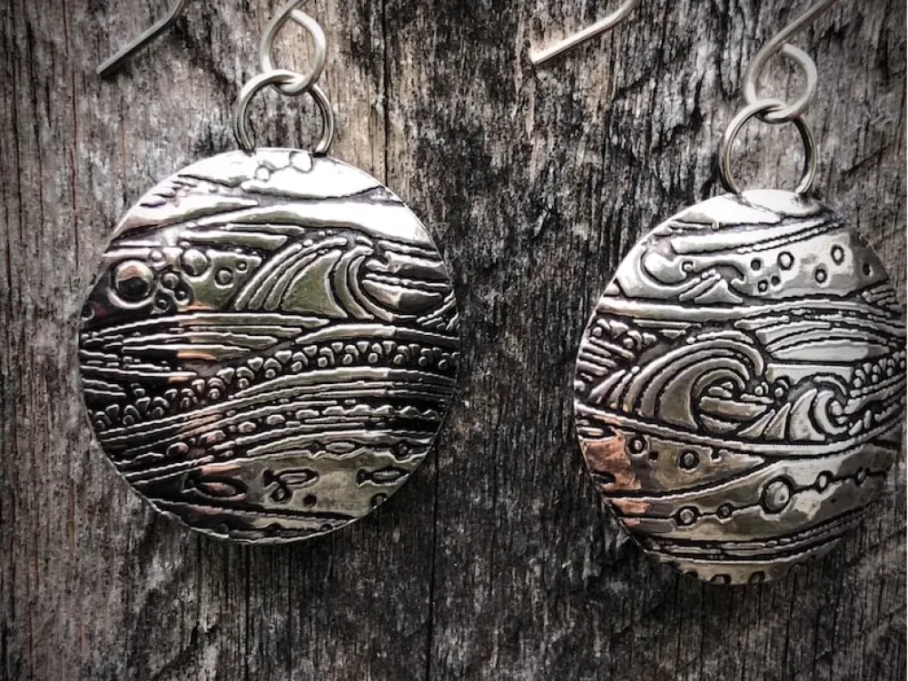 Stormy Seas Silver Disk Earrings - 4
