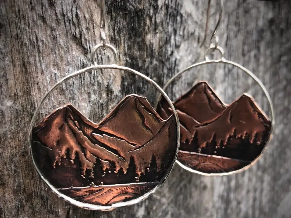 Mountain Hoop Earrings Made With Copper And Silver - 3