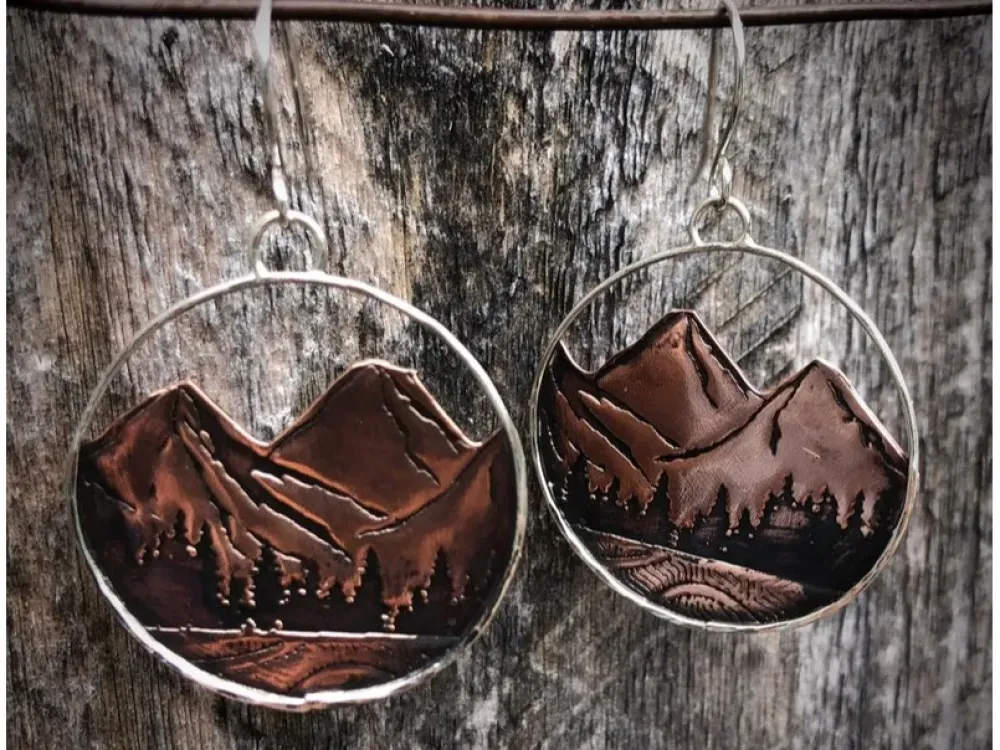 Mountain Hoop Earrings Made With Copper And Silver - 1
