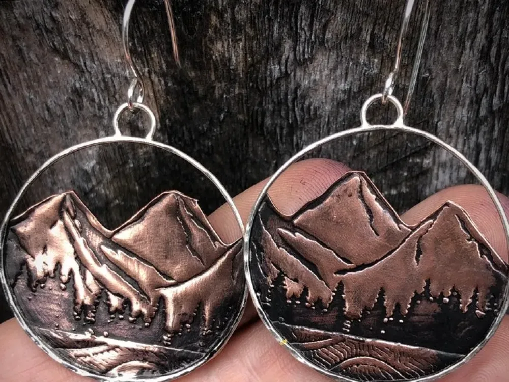 Mountain Hoop Earrings Made With Copper And Silver - 4