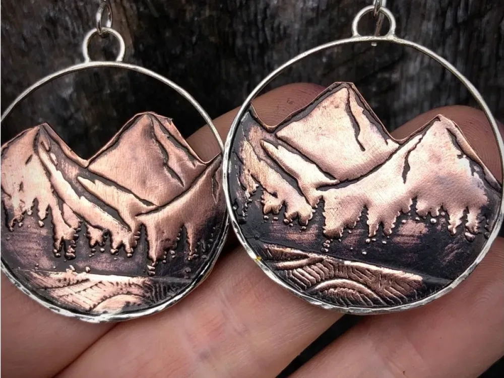 Mountain Hoop Earrings Made With Copper And Silver - 2