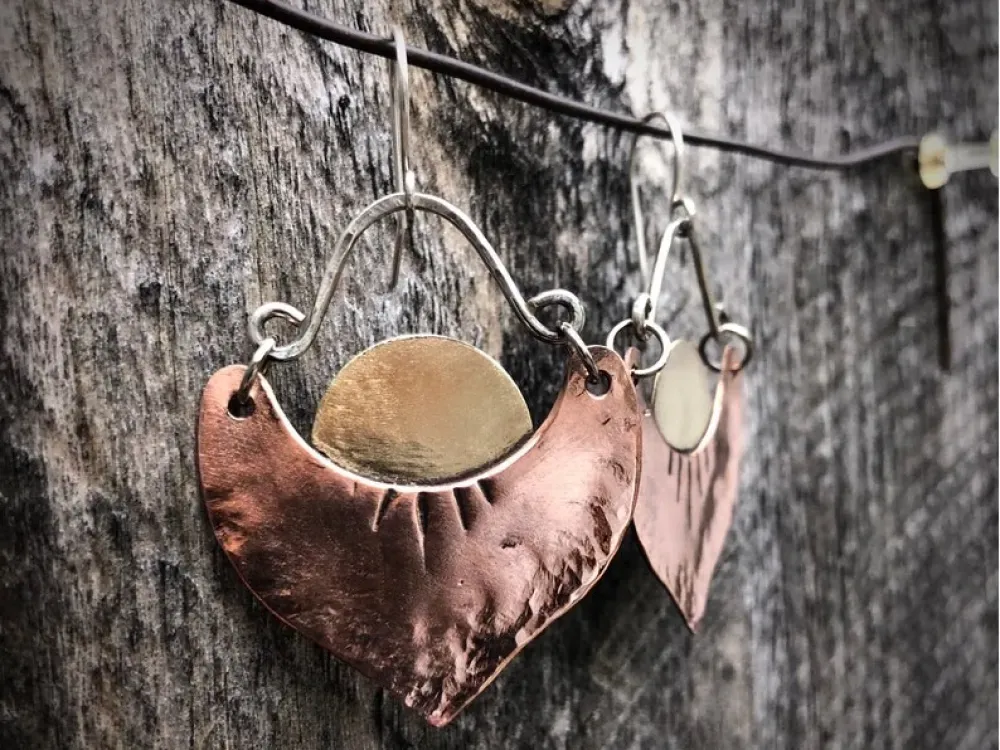 Rising Sun Artisan Copper Hoop Earrings - 2