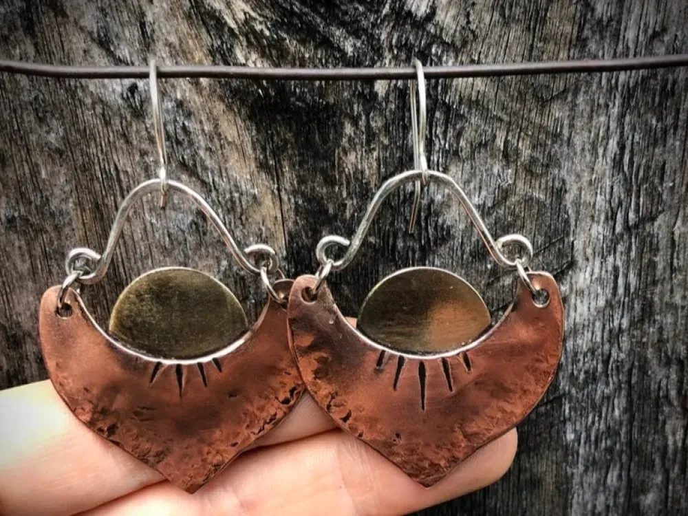 Rising Sun Artisan Copper Hoop Earrings - 1