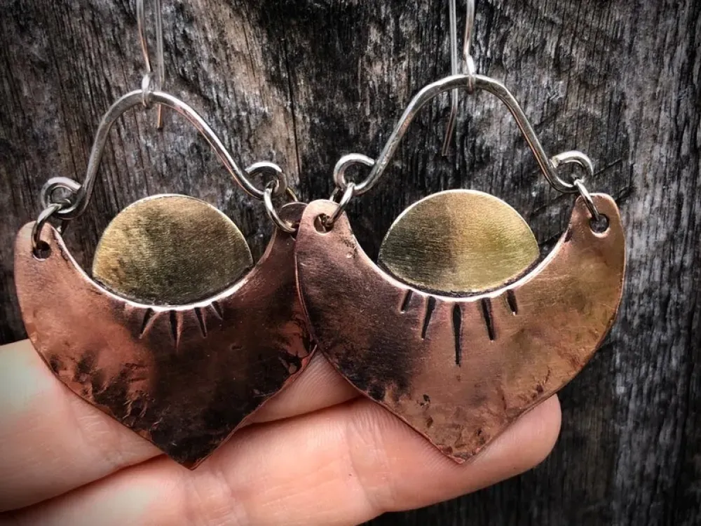Rising Sun Artisan Copper Hoop Earrings - 3