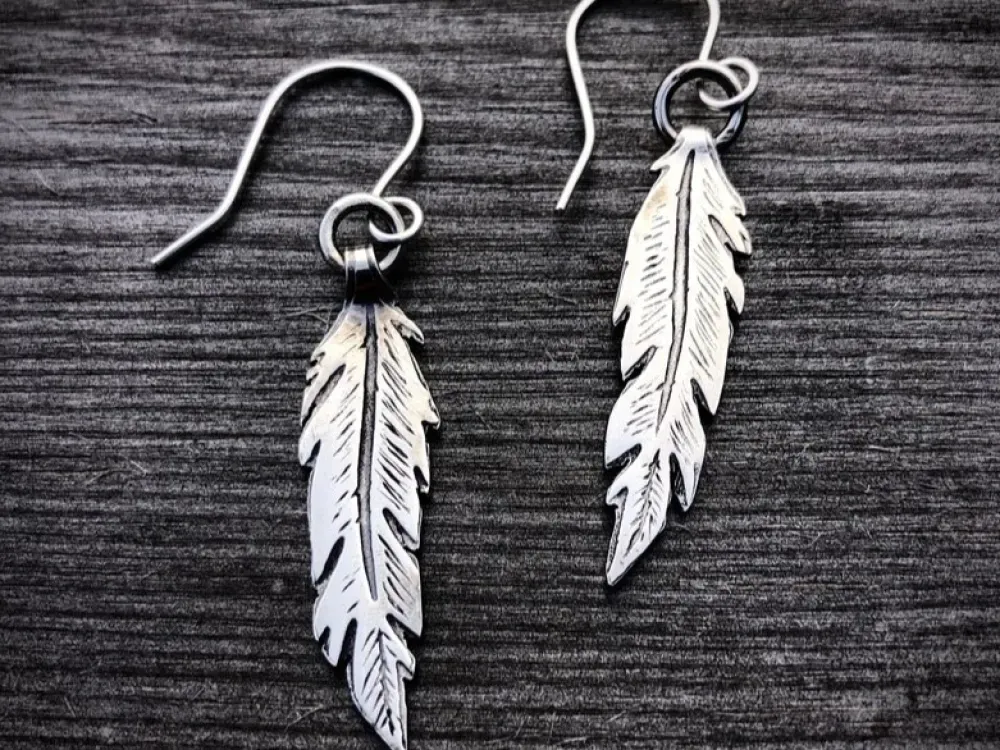 Hand Made Sterling Silver Feather Earrings - 1