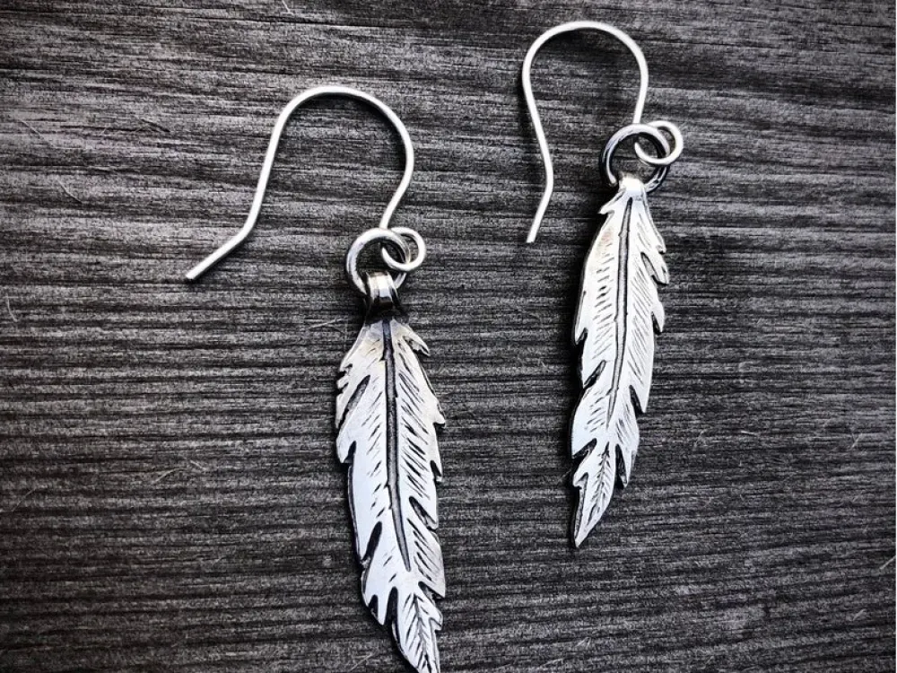 Hand Made Sterling Silver Feather Earrings - 2