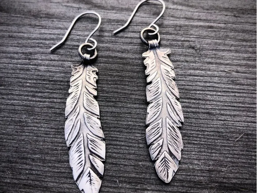 Sterling Silver Feather Earrings - 1