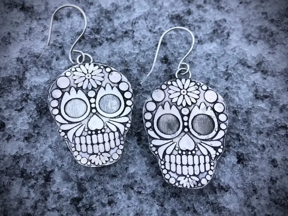 Sterling Silver Sugar Skulls Earrings - 1