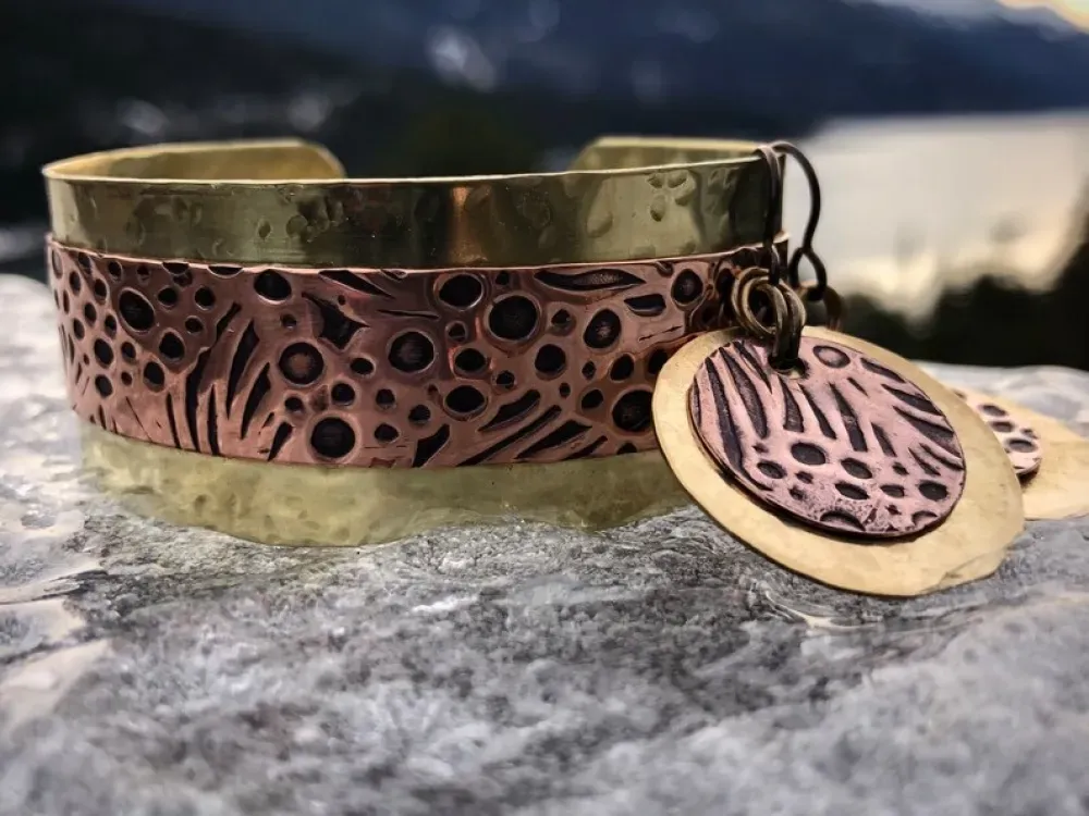 Copper And Brass Cuff And Earrings Jewelry Set - 1