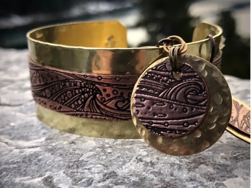 Copper And Brass Cuff And Earrings Jewelry Set - 2