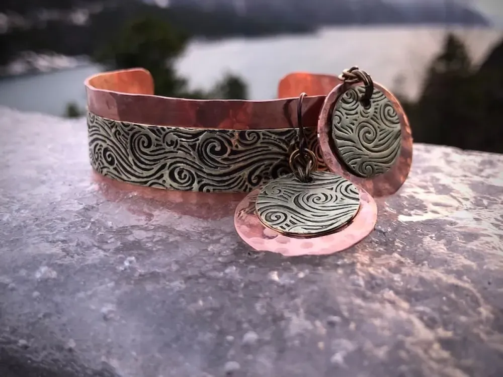 Copper And Brass Cuff And Earrings Jewelry Set - 3