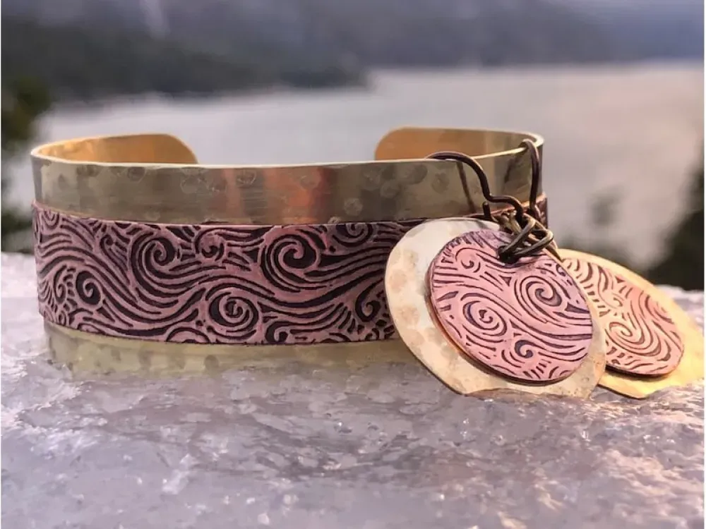 Copper And Brass Cuff And Earrings Jewelry Set - 4