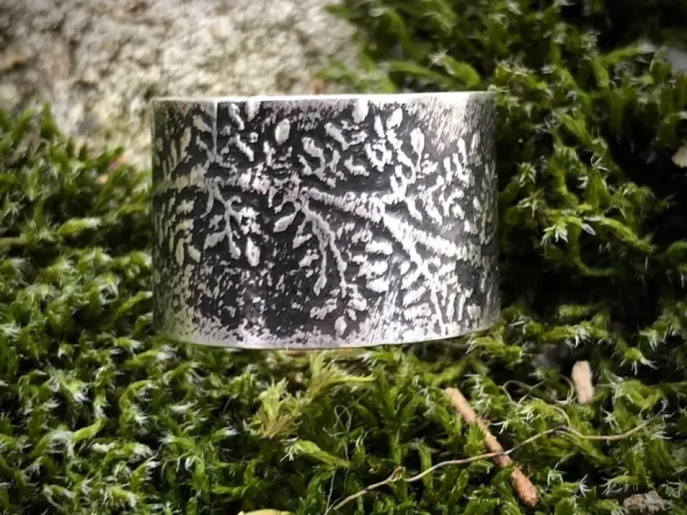 Sterling Silver Wide Band Moss Ring With Texture - 1