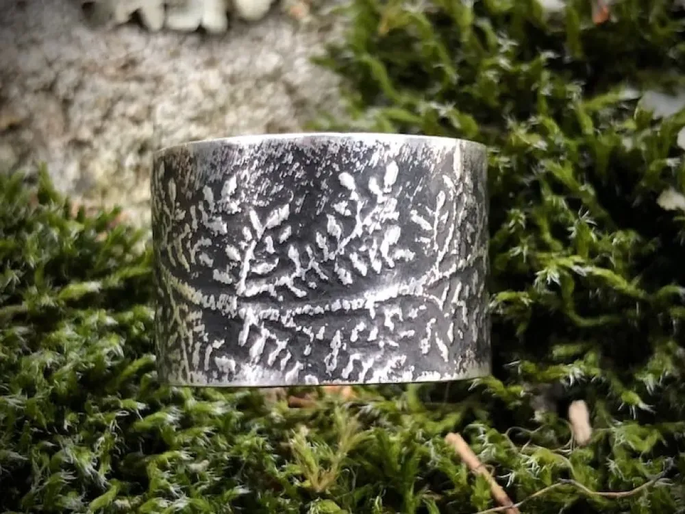 Sterling Silver Wide Band Moss Ring With Texture - 3
