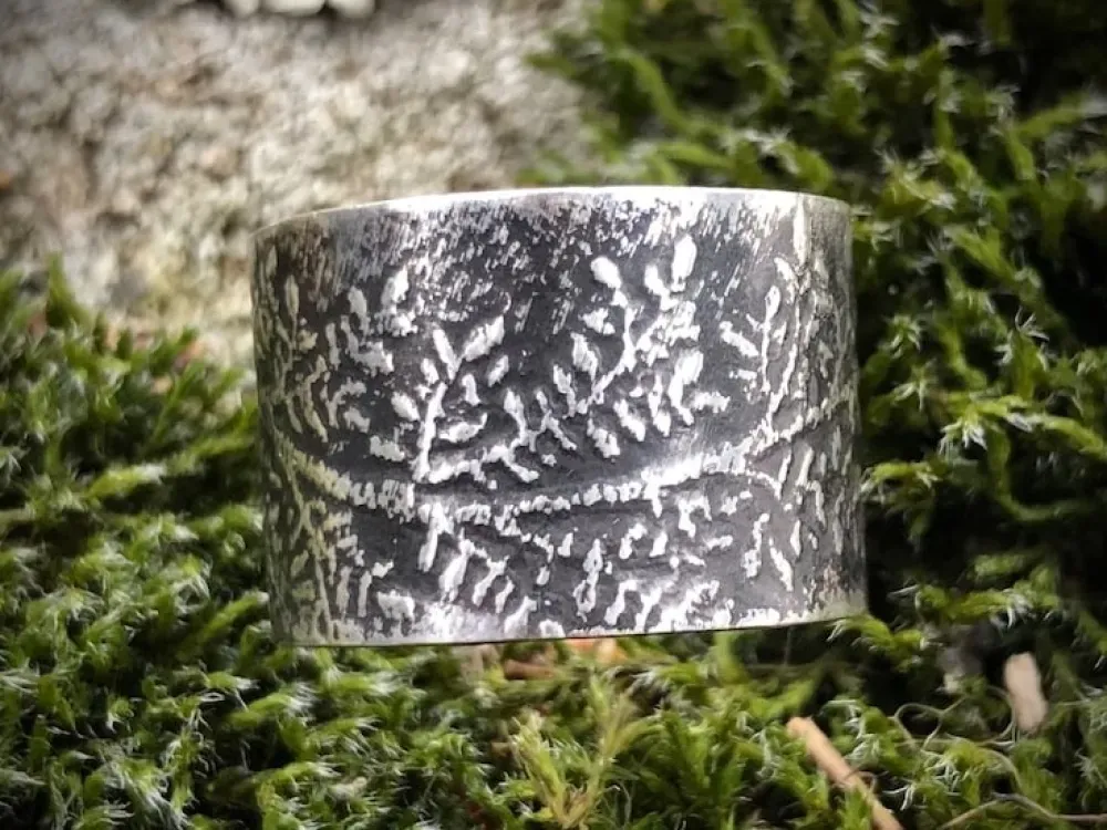 Sterling Silver Wide Band Moss Ring With Texture - 2